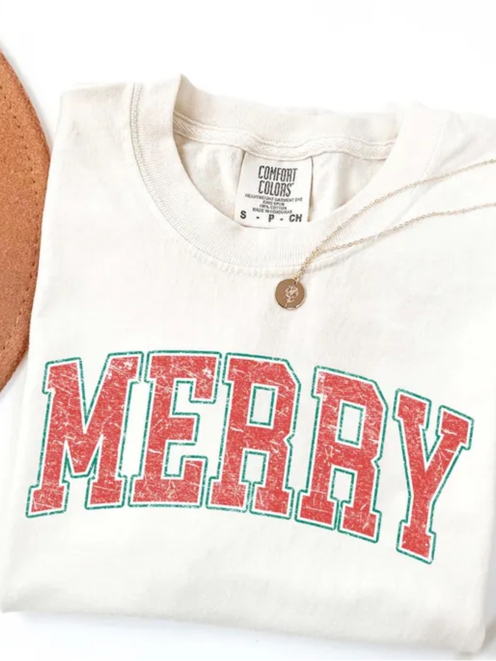Comfort Colors 'Merry' Ivory Holiday Tee with Red & Green Print